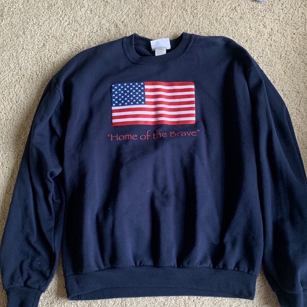 Navy blue Home of the Brave American flag crew neck sweatshirt